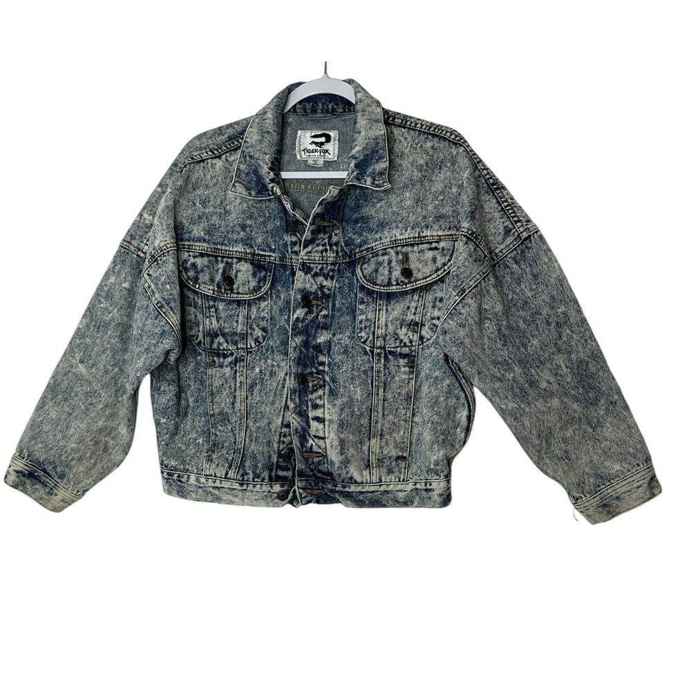 TIGER FOX Jean Jacket Women Large‎ Vintage Blue Y2K Outdoor Streetwear Classic